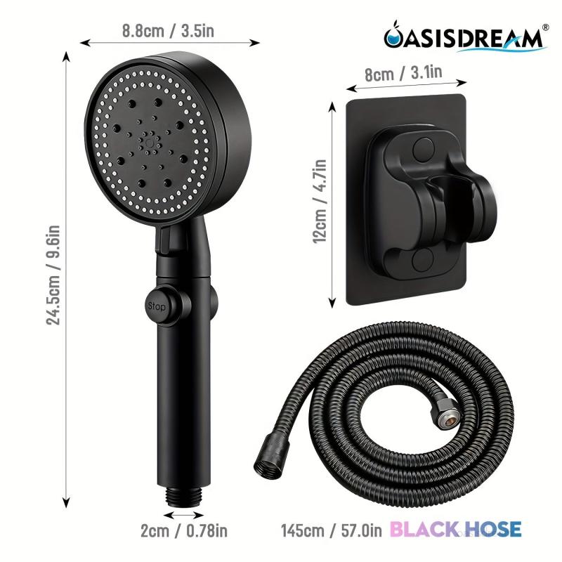 Adjustable High Pressure Shower Head 5 Mode Spa-Like Shower Wall Bracket Hose