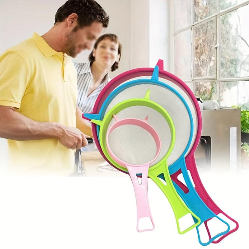 4pcs Multifunctional Mesh Strainer Handle Tea Juice Flour Soy Milk