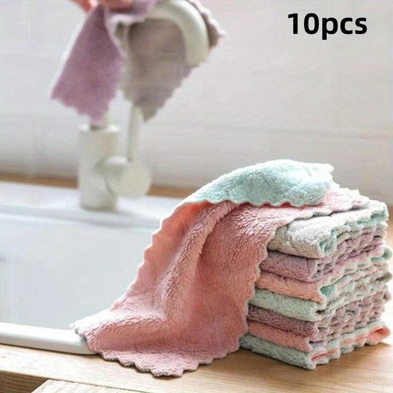 10pcs Coral Velvet Kitchen Cloth Napkins High Absorbent Non-Stick Wash