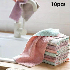 10pcs Coral Velvet Kitchen Cloth Napkins High Absorbent Non-Stick Wash