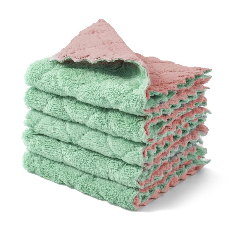 10pcs Coral Velvet Kitchen Cloth Napkins High Absorbent Non-Stick Wash