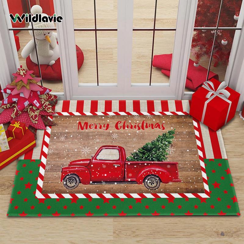 Indoor Doormat Merry Christmas Snowflake Red Truck Xmas Tree Non-slip Bath Mat