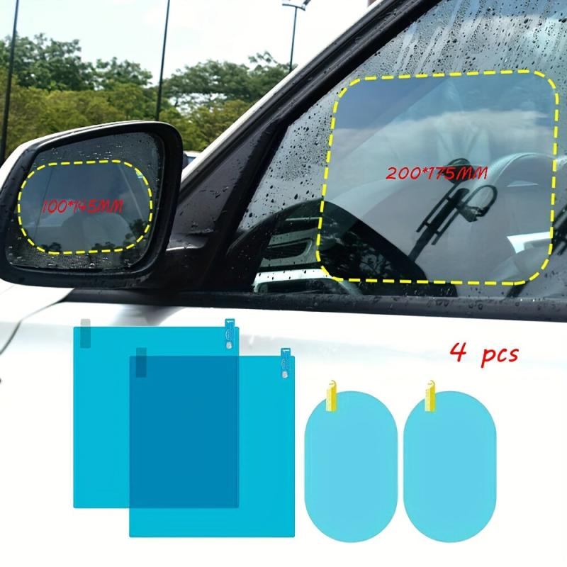 4pcs Car Rearview Mirror Films Anti Rain Fog Waterproof PET Clear Film