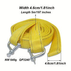 8T Car Towing Rope Strap w U Hooks & Reflective Light