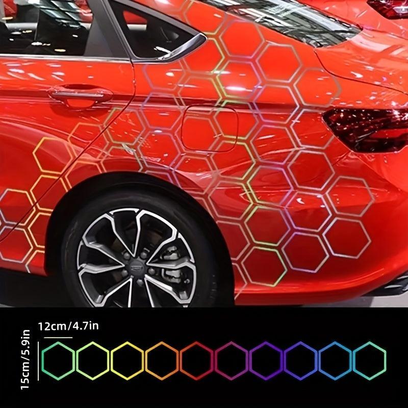10pcs Reflective Car Body Stickers Hexagon Pattern Side Door Stickers