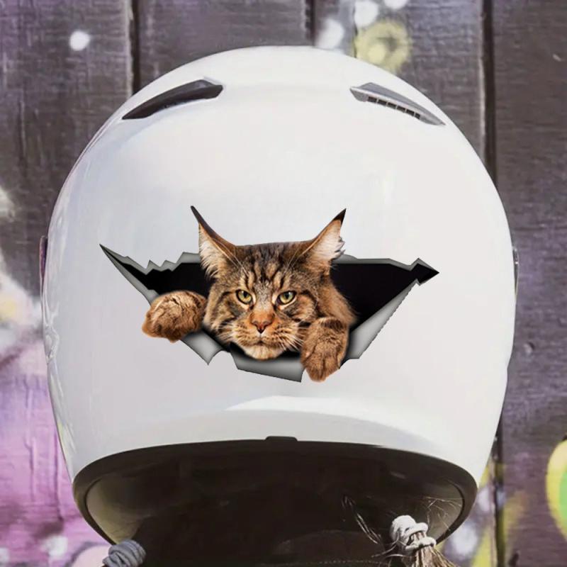 Maine Coon Car Sticker Torn Metal Decal 3D Funny Cat Decal Waterproof