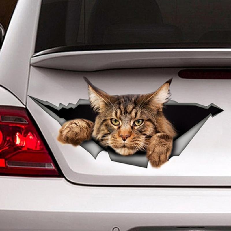 Maine Coon Car Sticker Torn Metal Decal 3D Funny Cat Decal Waterproof