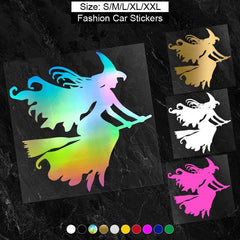 Witch On Broomstick Sticker for Halloween Fun
