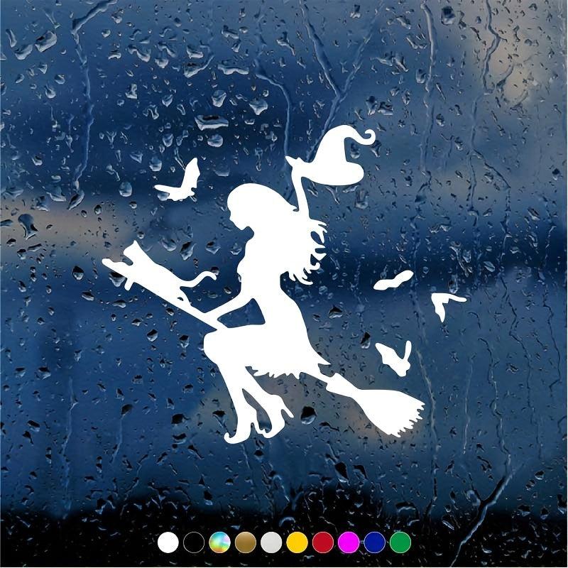 Spooky Witch on a Broomstick Car Sticker