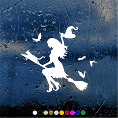 Spooky Witch on a Broomstick Car Sticker