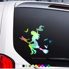 Spooky Witch on a Broomstick Car Sticker