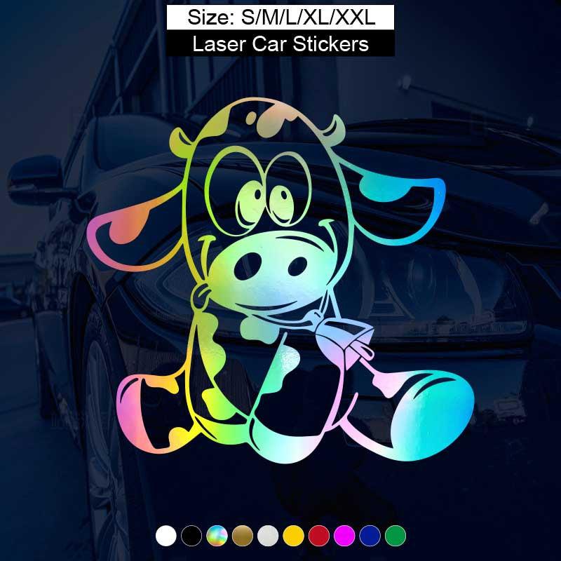Baby Milk Cow Car Stickers Cartoon Animals Reflective Vinyl Stickers