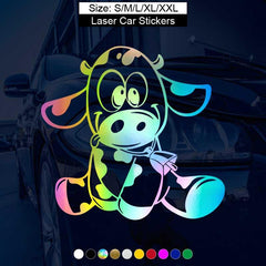 Baby Milk Cow Car Stickers Cartoon Animals Reflective Vinyl Stickers