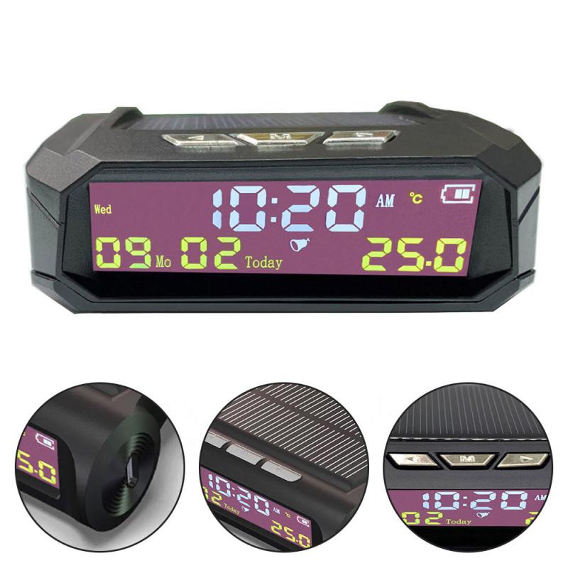 Solar Car Digital Clock Portable Car Thermometer Clock With Date
