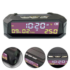 Solar Car Digital Clock Portable Car Thermometer Clock With Date
