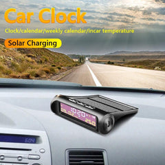Solar Car Digital Clock Portable Car Thermometer Clock With Date