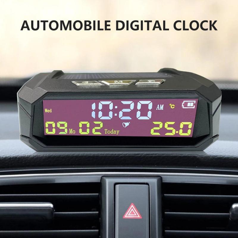 Solar Car Digital Clock Portable Car Thermometer Clock With Date