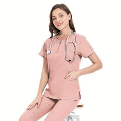 Women's Doctor Brush Hand Coat Zipper Pocket Front Scrub Top