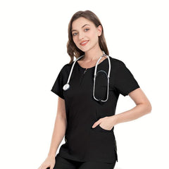 Women's Doctor Brush Hand Coat Zipper Pocket Front Scrub Top