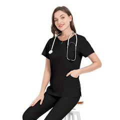 Women's Doctor Brush Hand Coat Zipper Pocket Front Scrub Top