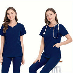 Women's Doctor Brush Hand Coat Zipper Pocket Front Scrub Top
