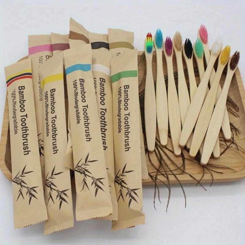 10pcs Bamboo Biodegradable Soft Bristle Toothbrushes