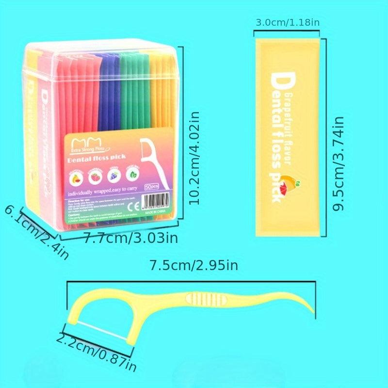 50pcs Colorful Fruit Flavored Floss & Toothpicks Pack