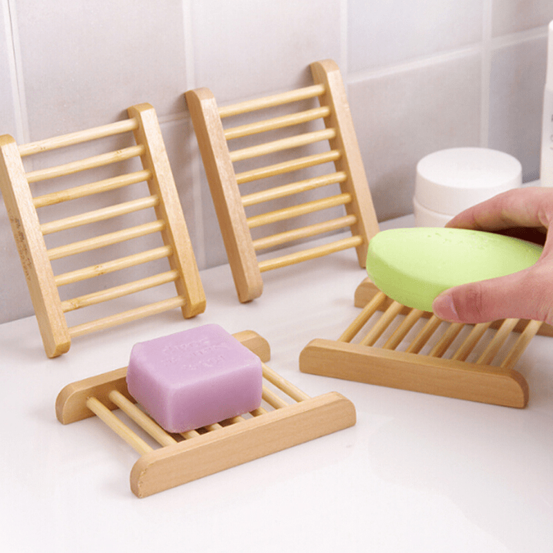 Eco-Friendly Bamboo Soap Dish Prevents Mildew Drain Soap Box