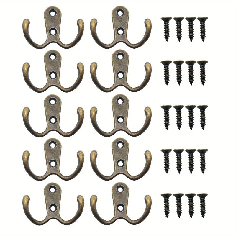 10 Pack Heavy Duty Metal Double Hook Wall Mounted with Screws