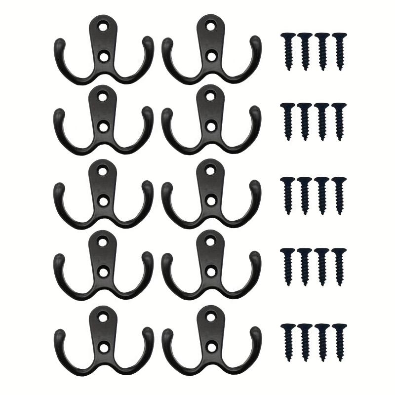 10 Pack Heavy Duty Metal Double Hook Wall Mounted with Screws