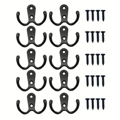 10 Pack Heavy Duty Metal Double Hook Wall Mounted with Screws