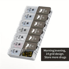 Double Row 14 Grids Pill Storage Dispenser Large Space Medicine Storage Box