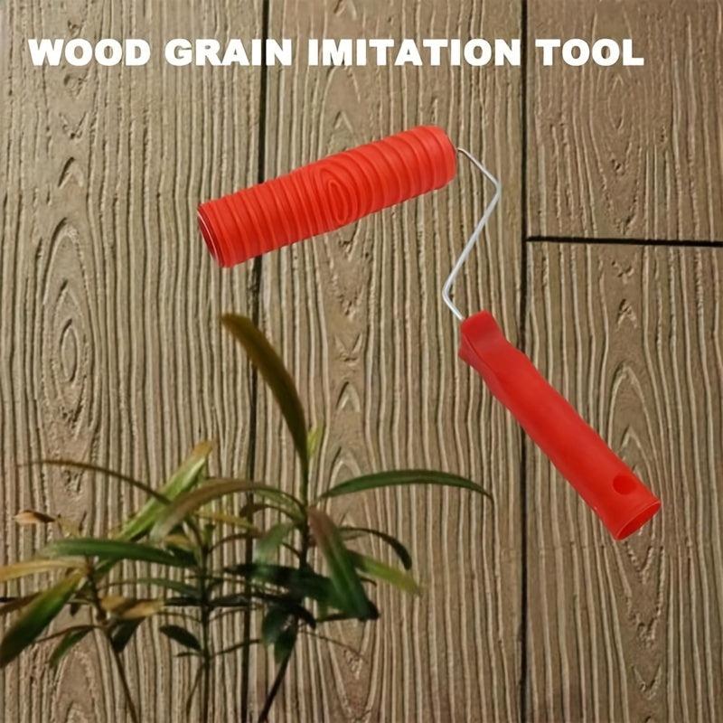 Rubber Faux Wood Grain Paint Roller With Handle Wall Paint Texture Tool