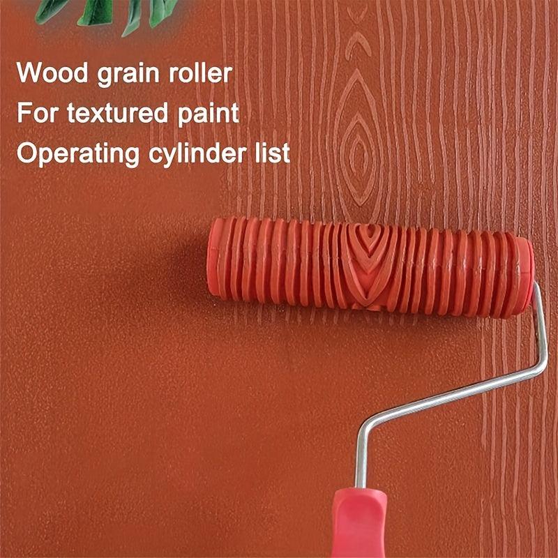 Rubber Faux Wood Grain Paint Roller With Handle Wall Paint Texture Tool