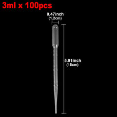 100pcs Disposable Plastic Pipettes 1ml 2ml 3ml Eye Dropper Set Lab