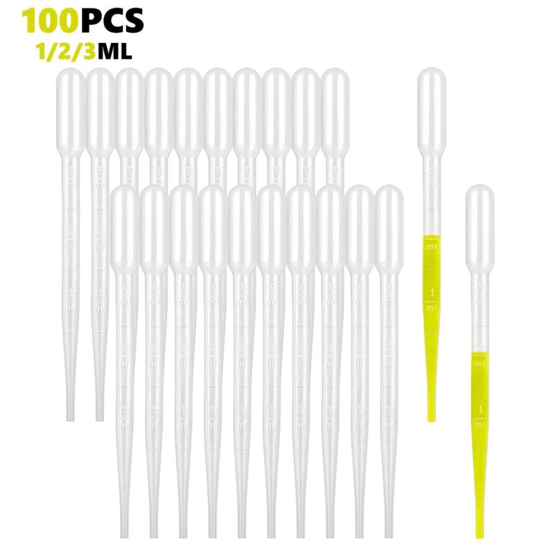 100pcs Disposable Plastic Pipettes 1ml 2ml 3ml Eye Dropper Set Lab