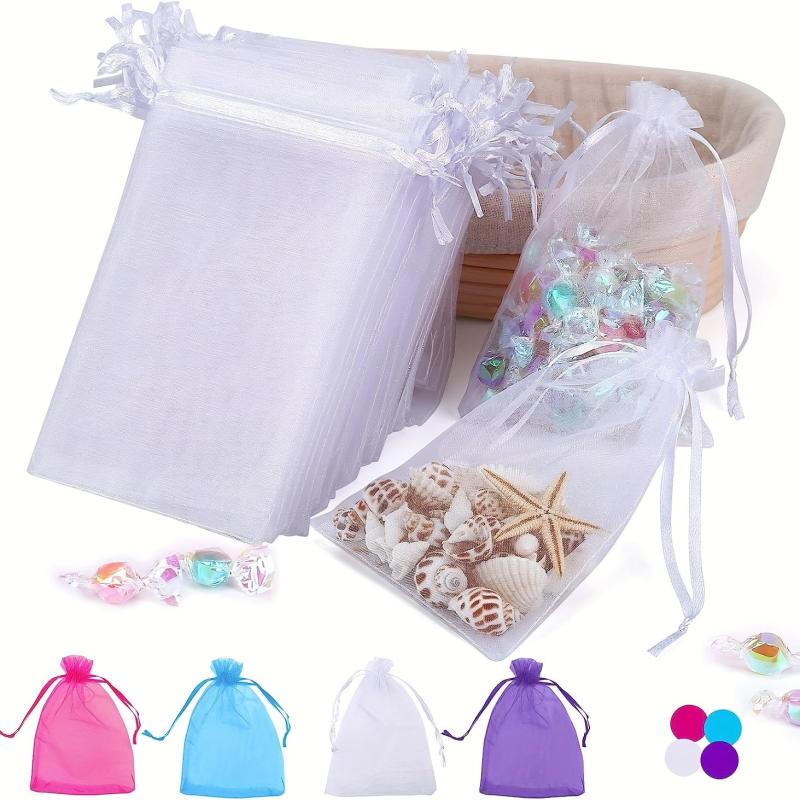 100pcs Sheer Organza Bags Mesh Drawstring Small Pouch Gift Bags
