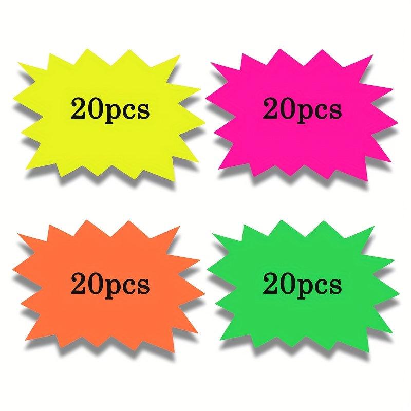 80pcs Explosion Shape Sign Cards Fluorescent Sign Labels 17 02 X 12 95 Cm