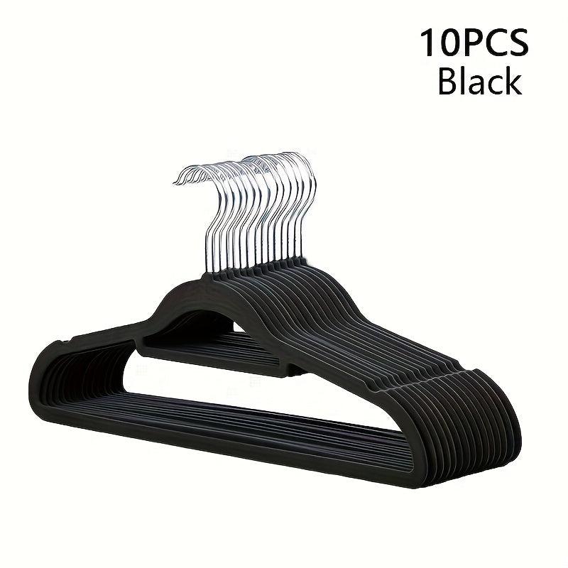 10pcs Flocked Clothes Hanger Non-slip Prevent Shoulder Bulging Traceless