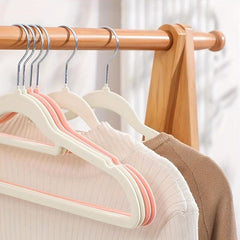 10pcs Flocked Clothes Hanger Non-slip Prevent Shoulder Bulging Traceless