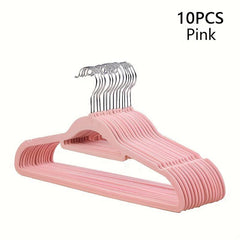 10pcs Flocked Clothes Hanger Non-slip Prevent Shoulder Bulging Traceless