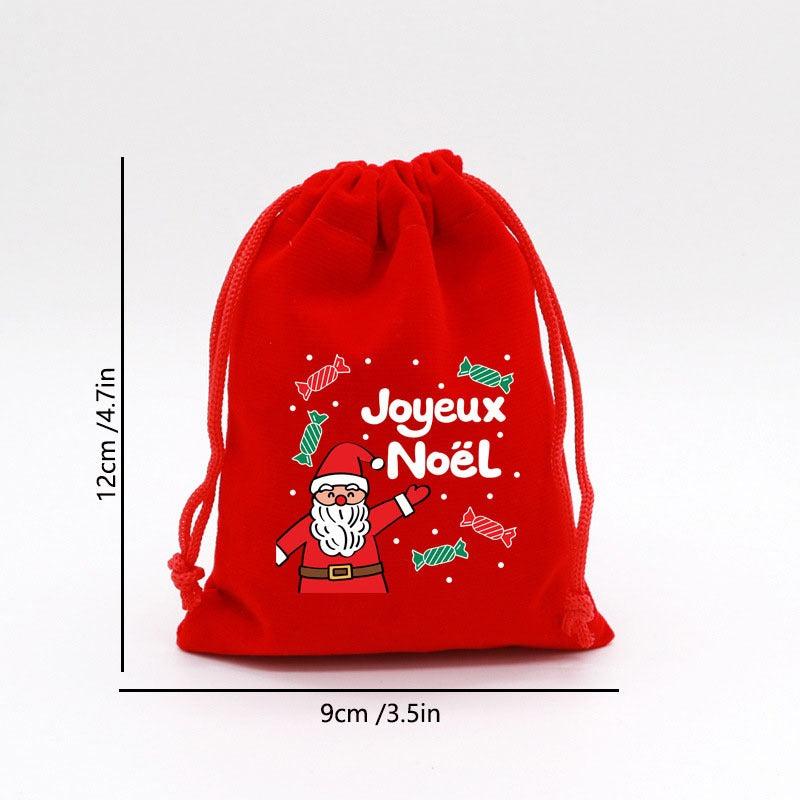 5pcs Red Christmas Velvet Bags 9x12 Drawstring Pouch Candy Gift Bag