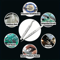 Industrial Tweezers Anti static Magnetic Stainless Steel Set