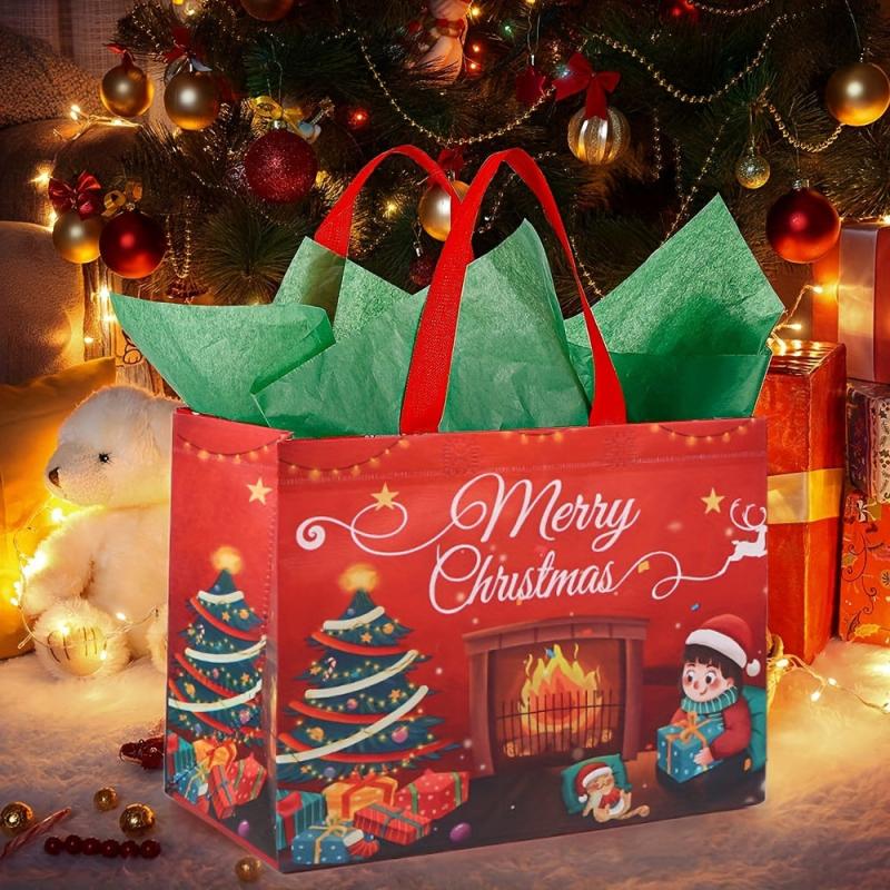 4 Pack Large Christmas Gift Bags with Tissue Paper