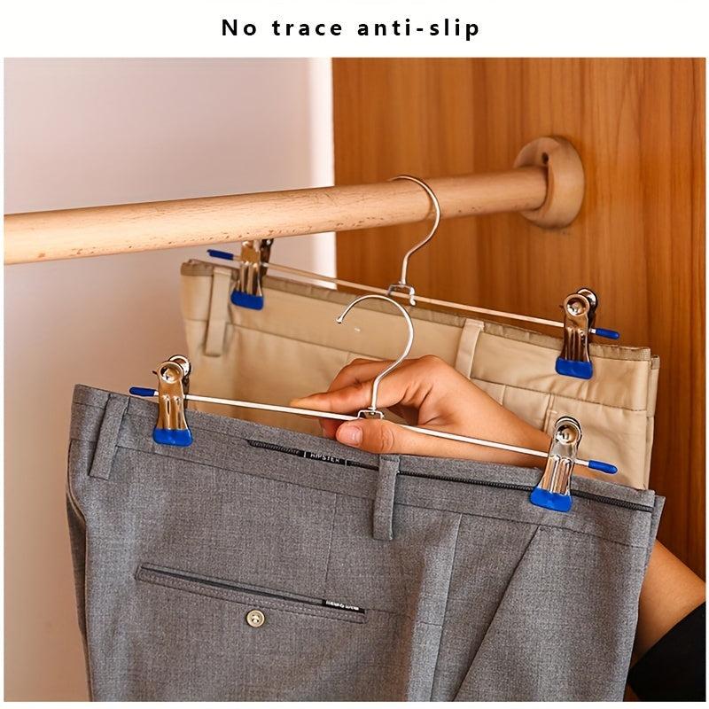 10pcs Telescopic Pants Rack Clothes Hanger Pants Clip Stainless Steel