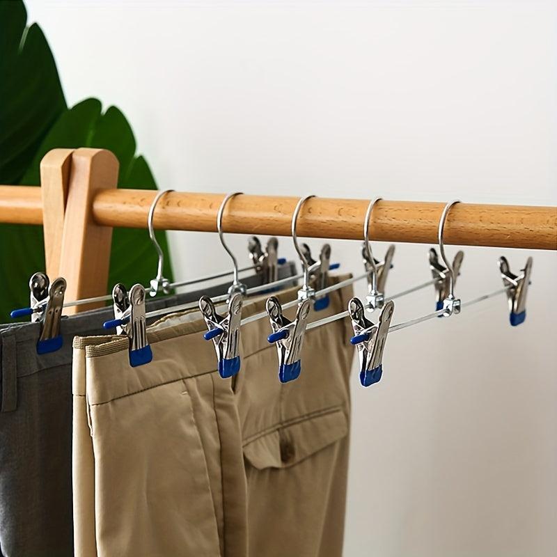 10pcs Telescopic Pants Rack Clothes Hanger Pants Clip Stainless Steel