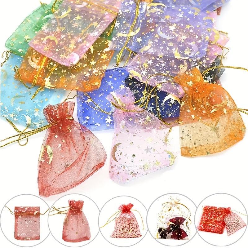 100pcs Moon Star Organza Bag Mixed Colors