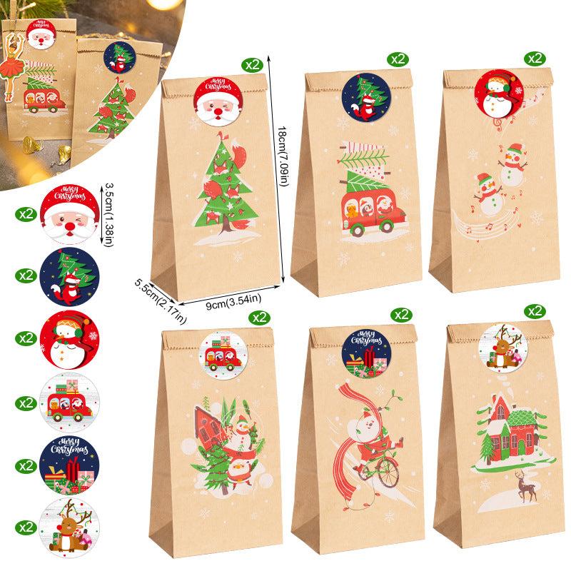 12pcs Christmas Candy Bag Holiday Gift Packaging Paper Bag