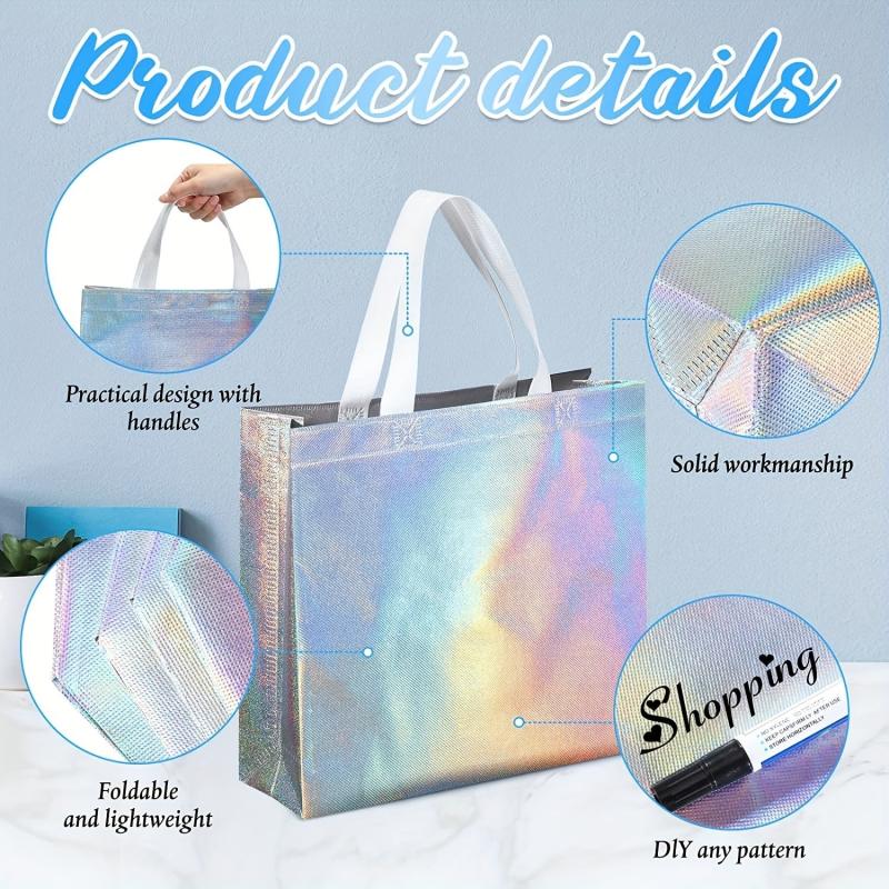 4pcs Reusable Gift Bags Shopping Tote Bags Non-woven Glossy Bulk