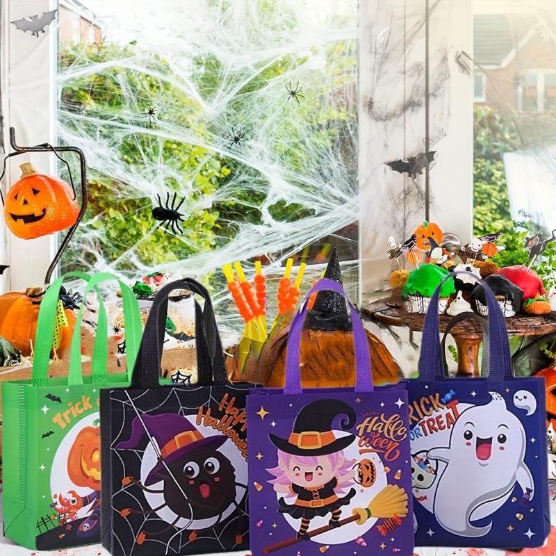 6pcs Halloween Trick Or Treat Bags Small Non Woven Tote Bags With Handles